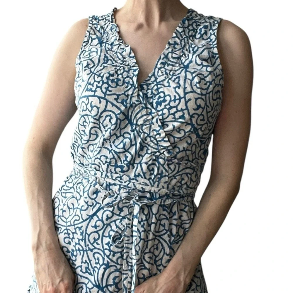 John & Mickie blue and white Print Cotton Maxi Wrap Dress Size 2 - Picture 14 of 14